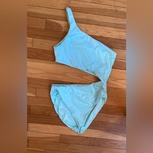 Light Blue asymmetric one piece bathing suit